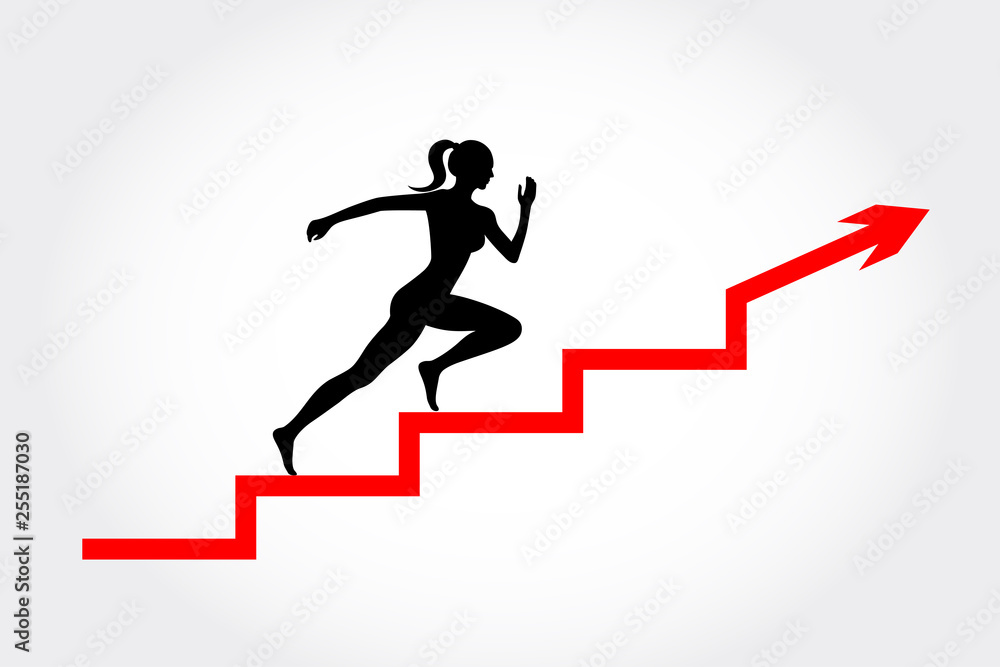 Businesswoman running up stairway to the top, Business concept growth and the path to success. Vector illustration Businesswoman running up stairway to the top, Business concept growth and the path to success. Vector illustration