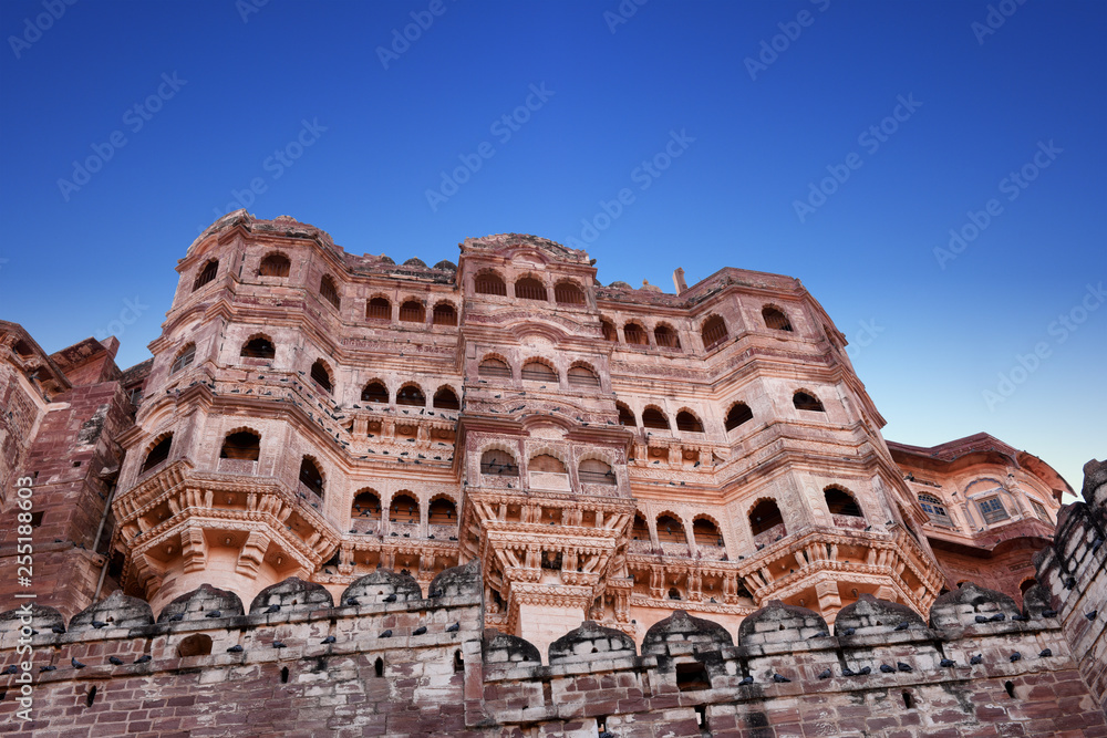 Mehrangarh Fort on hill above Jodhpur, Rajasthan, India