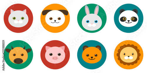 muzzles of young domestic and wild animals. vector illustration.