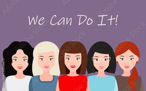 We Can Do It. Symbol of female power, woman rights, protest, feminism. Vector.