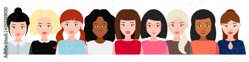 group of smiling women, a social movement, the empowerment of women. concept of feminism, power girls. Vector