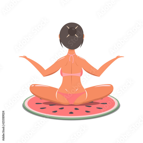 girl in a swimsuit doing yoga on white background. vector illustration.