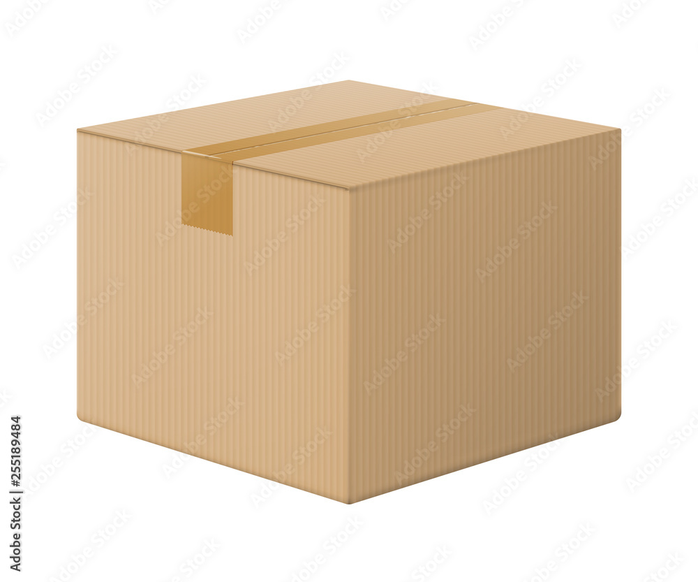 Realistic cardboard box, closed side view Realistic cardboard box, closed side view