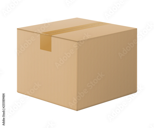 Realistic cardboard box, closed side view