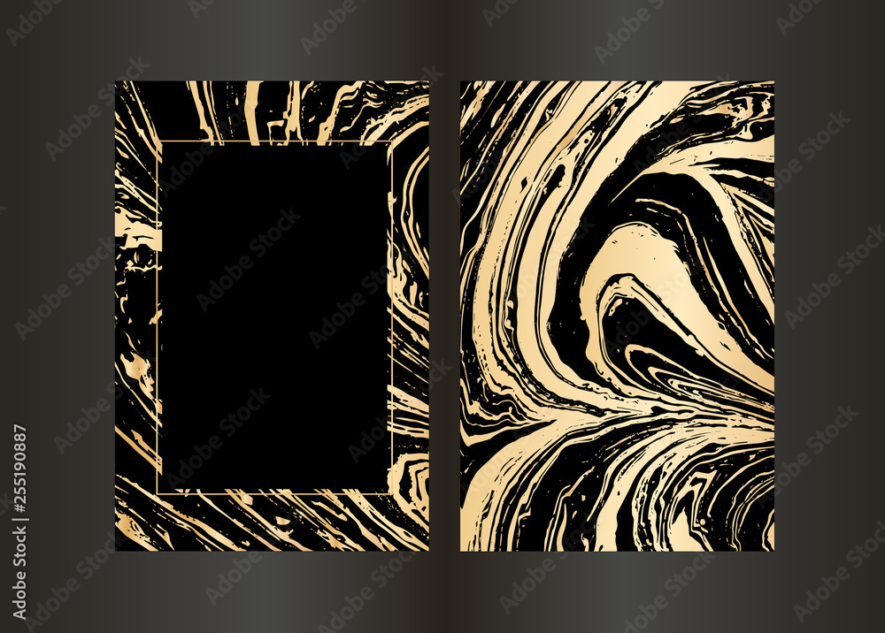 Set of vector elegant black and gold brochure, wedding invitation card,  background, cover. Design template with marble texture and gold geometric  frame. Abstract golden background. Stock Vector | Adobe Stock