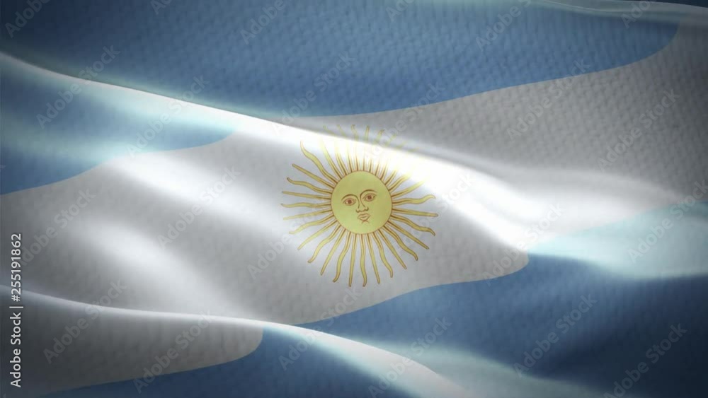 Bandeira realística da Argentina balançando ao vento com textura de tecido altamente detalhada