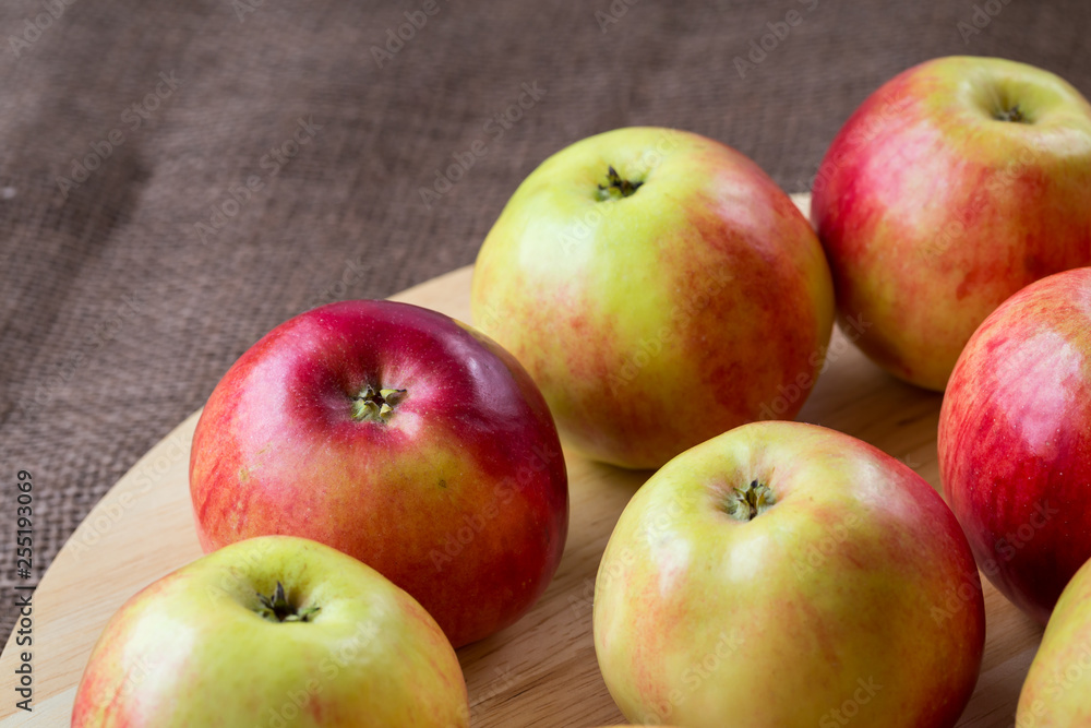 Red apples on wooden background, natural food. Red apples on wooden background, natural food.