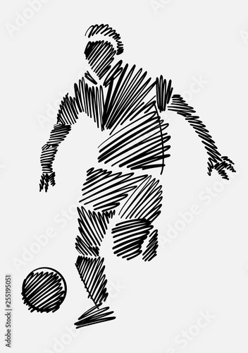 Drawing of football player in black sketch format on light background