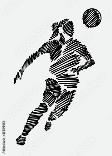 Black scribbled drawing of female soccer player