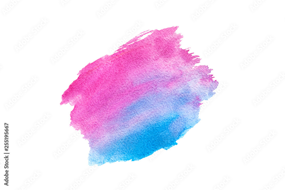 Pink and blue watercolor painting brush stroke, abstract background isolated on white