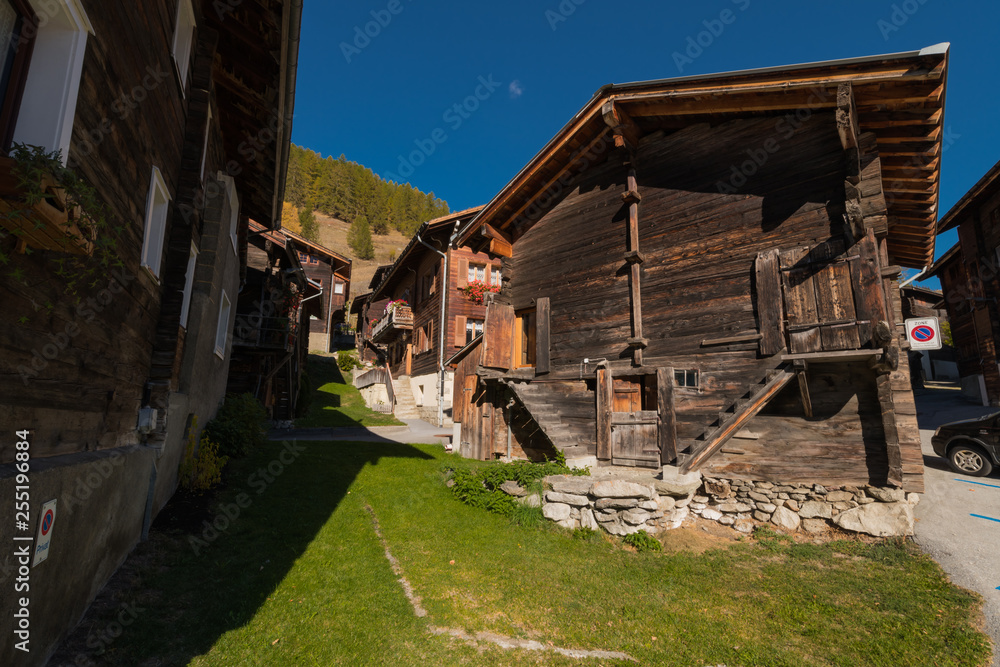 Wooden houses in Ritzingen, Walliserhaus, mountain farm