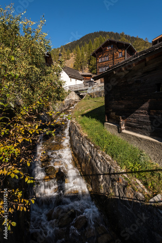 Wooden houses in Ritzingen  Walliserhaus  mountain farm