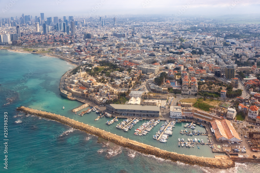 Tel Aviv Jaffa Altstadt Hafen Skyline Israel Strand Stadt Meer Luftbild Hochhäuser