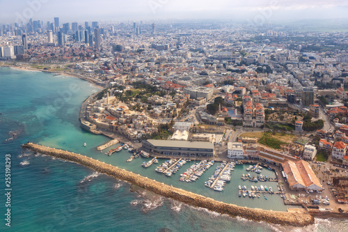 Tel Aviv Jaffa Altstadt Hafen Skyline Israel Strand Stadt Meer Luftbild Hochhäuser