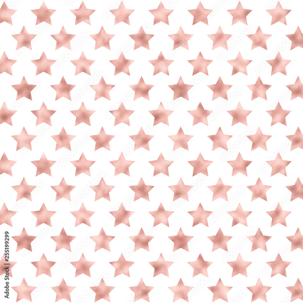 Rose Gold Stars On White Background, Digital Rose Gold Star Pattern Wallpaper