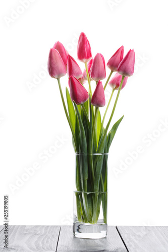 pink tulips on an isolated white background