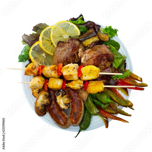 Meshana Scar, dish of bulgarian cuisine with assortiment meat and vegetables