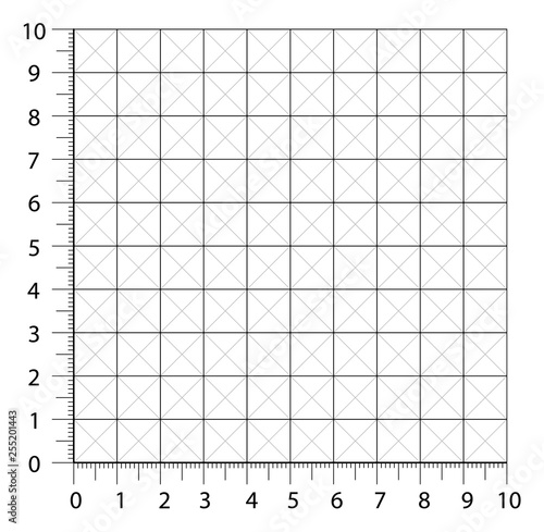 Measured grid. Graph plotting grid. Corner ruler with sets of measurement numbers isolated on the white background. Vector graph paper template background.