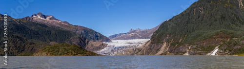 View of the Mendenhall Glacier from the Mendenhall Glacier Visitor Centre near Juneau, Alaska