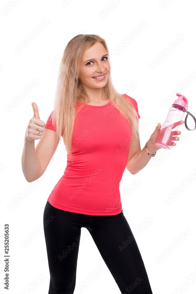Slim blonde in sportswear cropped isolated view Slim blonde in sportswear cropped isolated view
