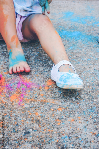 Little girl dirty of paint