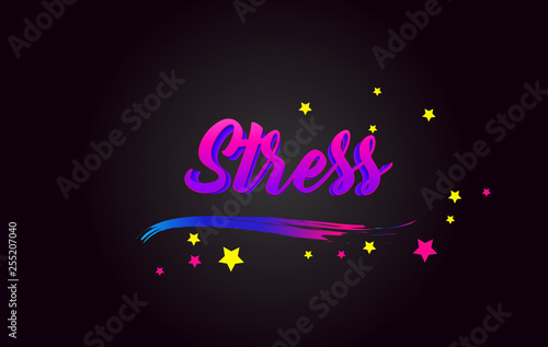 Stress Purple Handwritten lettering typography. Word for logotype, badge, icon, card, postcard, logo, banner, tag Vector Illustration.