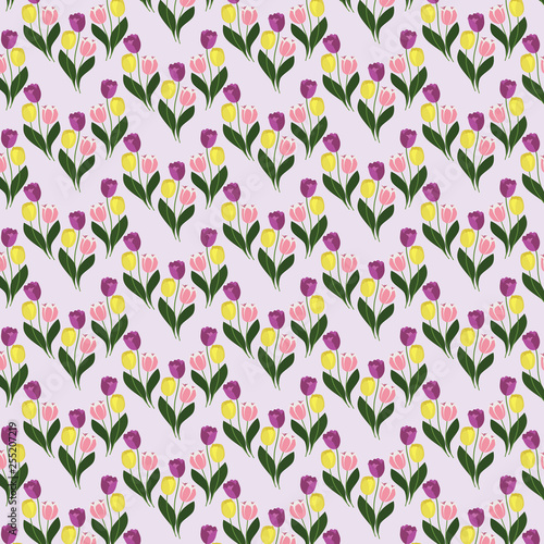 Seamless pattern with tulips on the background