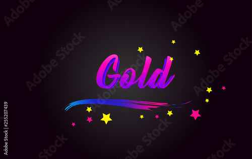 Gold Purple Handwritten lettering typography. Word for logotype, badge, icon, card, postcard, logo, banner, tag Vector Illustration.
