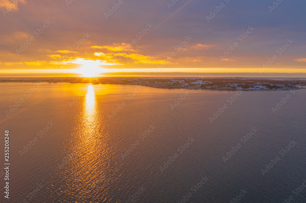 Archipelago in sunset in winter