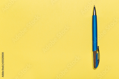 pen on a yellow background. concept