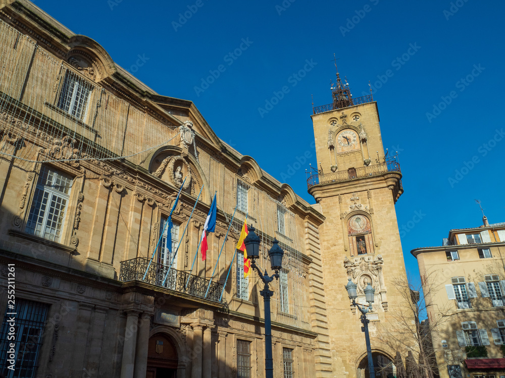The clock tower in the center of Aix-en-Provence