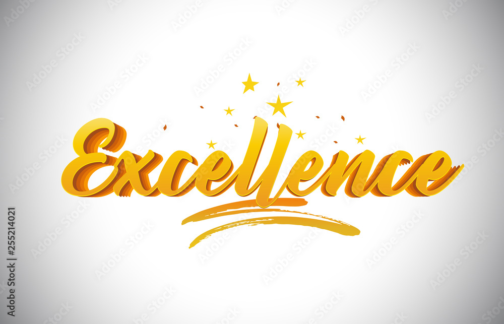 Excellence Golden Yellow Word Text with Handwritten Gold Vibrant Colors Vector Illustration. Excellence Golden Yellow Word Text with Handwritten Gold Vibrant Colors Vector Illustration.