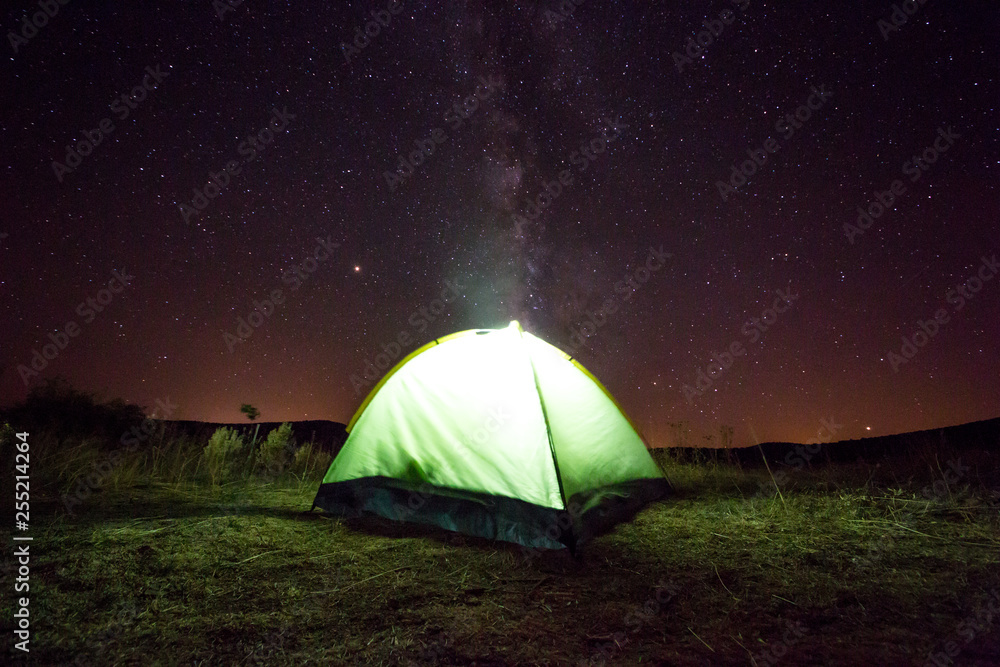 Long exposure of tent camp