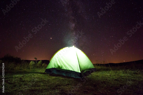 Long exposure of tent camp