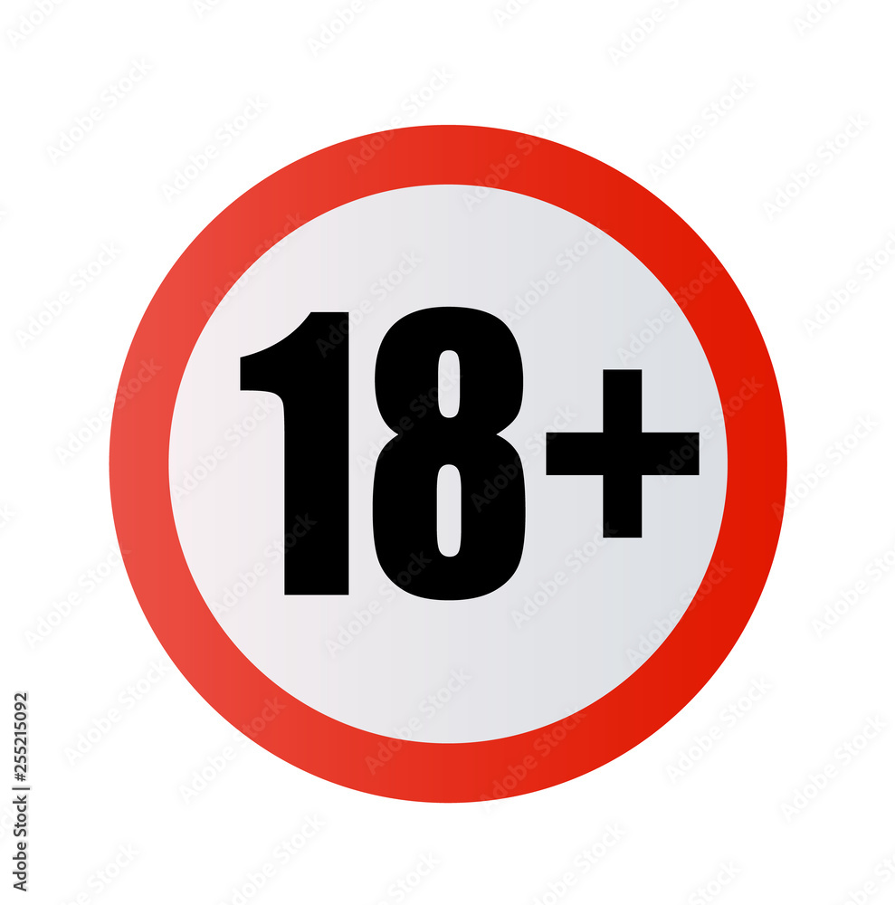 Under 18 years prohibition sign. adults only. Number eighteen in red crossed circle. symbols isolated on white background Under 18 years prohibition sign. adults only. Number eighteen in red crossed circle. symbols isolated on white background