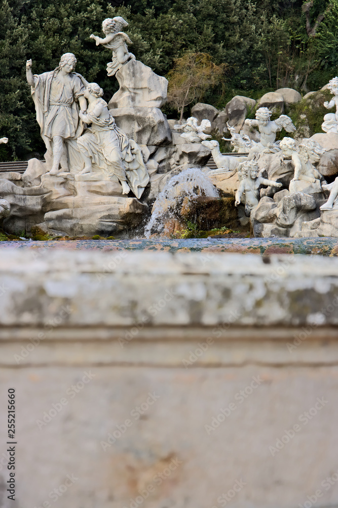 Reggia di Caserta, Italy. 10/27/2018. Fountain with sculptures in white marble Reggia di Caserta, Italy. 10/27/2018. Fountain with sculptures in white marble