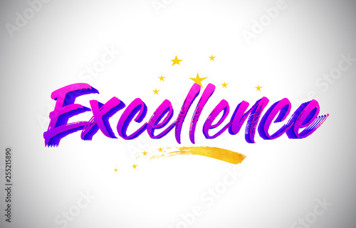 Excellence Purple Violet Word Text with Handwritten Vibrant Colors and Stars Confetti Vector.