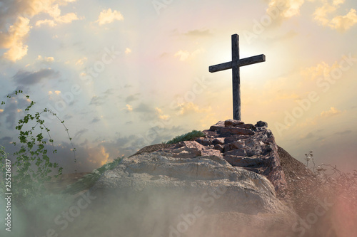 Fotografia, Obraz stairs to the cross of Jesus Christ 3d render
