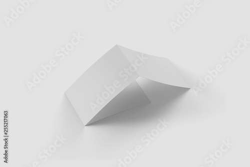 Blank trifold of three of A5/A4 pages Brochure booklet on soft gray background with clipping path.3D rendering