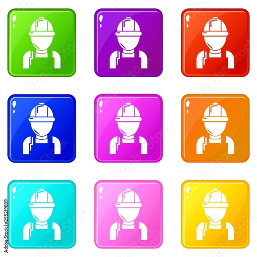 Man mechanic icons set 9 color collection isolated on white for any design photo