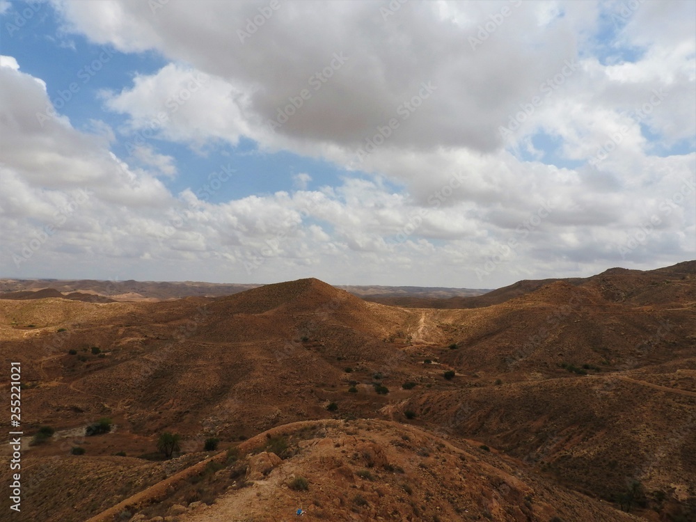 Mountainous part of the Sahara desert surrounding the city of Matmata, Tunisia.