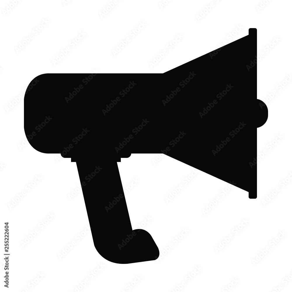 A black and white vector silhouette of a megaphone A black and white vector silhouette of a megaphone