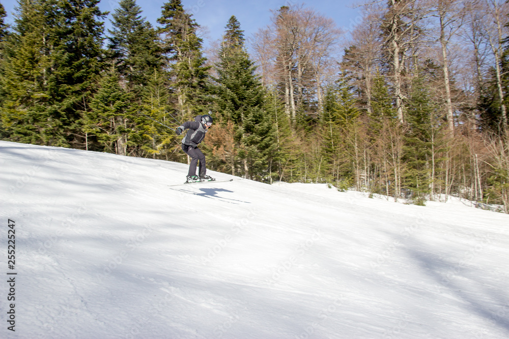 Skiers on high mountain