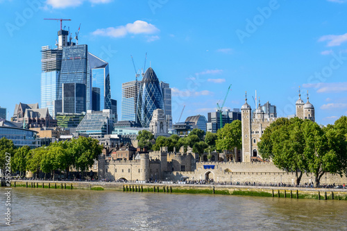 Modern and Old Buildings in London Cityscape Viewed from Tower Bridge