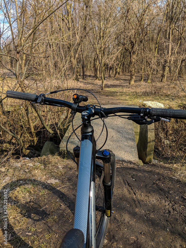 MTB bicycle on the trail in the spring season MTB bicycle on the trail in the spring season
