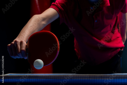 Table tennis ping pong paddles and white ball