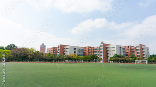 A football field on a college campus