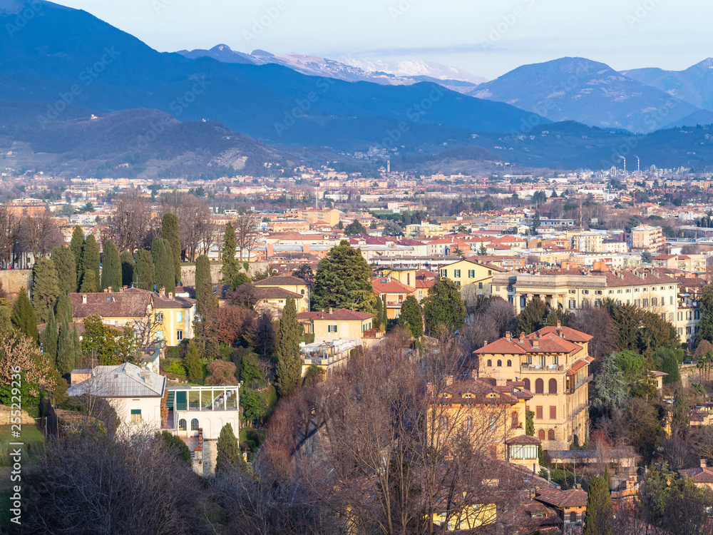 above view of residential quarters of Bergamo city
