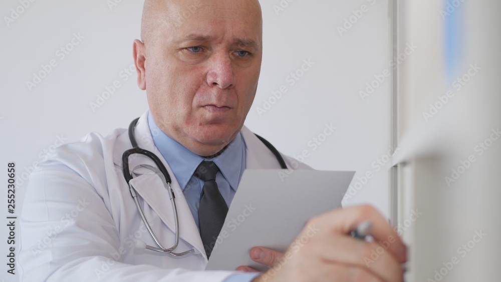 Doctor Image in Hospital Office Open a Drawer with Medical Records