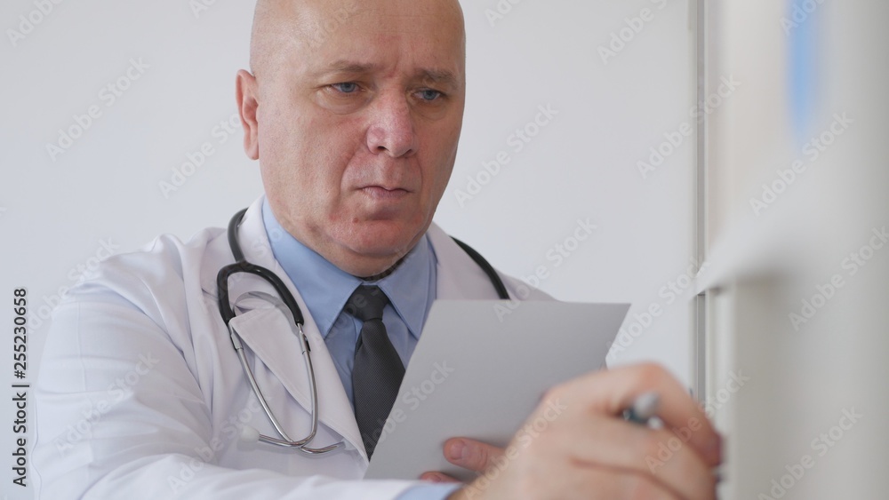 Doctor Image in Hospital Office Open a Drawer with Medical Records Doctor Image in Hospital Office Open a Drawer with Medical Records